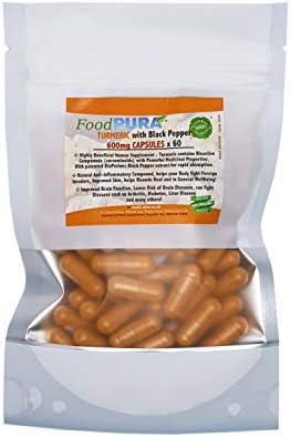FoodPURA Turmeric Curcumin PLUS Organic Black Pepper 600mg Capsules x 60 Easy to Swallow Non GMO Vegan Capsules