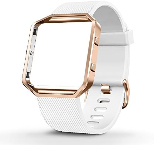 Juvnile Fitness Smart Watch Band Replacement for Fitbit Blaze, Soft Silicone Band plus Stainless Steel Frame Housing - Small - White