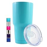 Aqua Blue Steel 30oz Vacuum Tumbler Cup, 30oz Insulated Steel Tumbler, Features Straw Holding Lid With Sliding Closure
