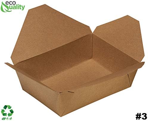 [50 Pack] 66oz Disposable Paper Take Out Food Containers - Kraft to Go Containers - Grease Resistant, Leak Proof,EcoFriendly, Recyclable, Compostable,Meal Prep, Lunch (#3, 7-3/4 x 5-1/2 in)