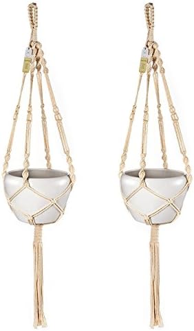 42 inch. Macrame Cotton Plant Hanger (Pack of 2 ) Indoor Outdoor Hanging Planter Baskets 4 Legs ,Ideal for Bedroom, Bathroom, Kitchen, Balcony, Garden Patio and Home Decor ,Creamy-white