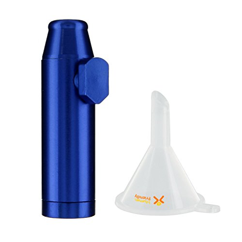 Premium Blue Metal Snuff Bullet Twist Nasal Sniffer (Anodized Aluminum) Holds 3g w HumanFriendly Micro Funnel - Heavy Duty