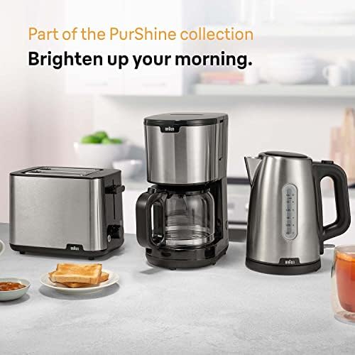 PurShine - Bollitore elettrico, base girevole a 360°, indicatore del livello dell'acqua, stoccaggio del cavo, funzione di spegnimento automatico, capacità 1,7 l, WK1500BK, 2200 W, nero