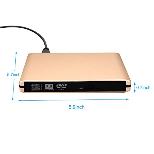 DVD Drive USB 3.0 External CD Drive,Emmako External DVD CD Player & CD DVD +/-RW Writer/Rewriter/Burner High Speed Data Transfer for MacBook/Laptops/Desktops/Notebooks Support Windows 10 (Golden)