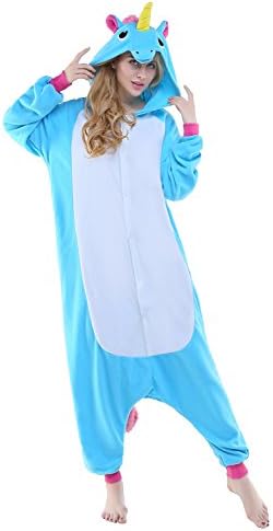 Newsiamese Adult Halloween Unicorn Cosplay Pajama Unisex Youth Costume (M(suitable for:64-68in.), Blue New Unicorn)