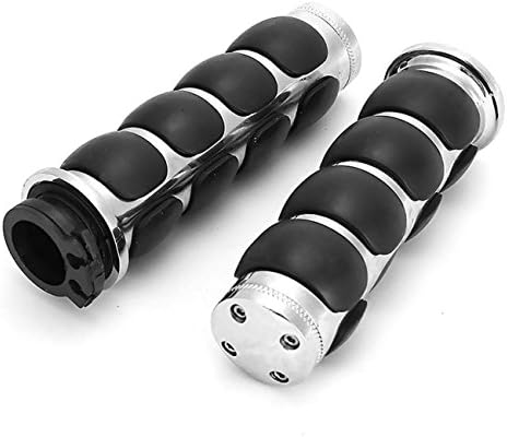 Motorcycle Molded Rubber Chrome Hand Handlebar Grips Fits Cruisers Choppers Harley Davidson Suzuki Kawasaki Yamaha Honda with 1" inch Throttle Grips Bar Ends