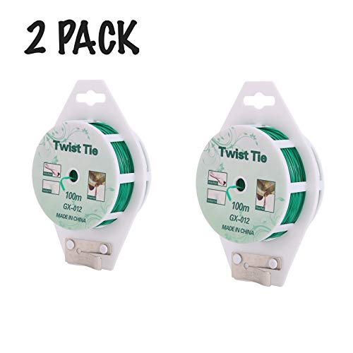 PGarden-EZ 656 ft Twist Ties with Cutter, 2 Pack Plant Ties Support Plants Tie Cords Bag(656 Feet/ 200m, Green)