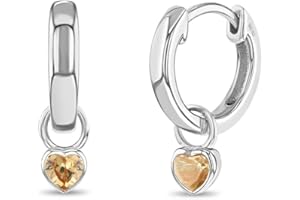 In Season Jewelry Simulated Birthstone Heart Charm Girls Hoop Earrings for Kids - 925 Sterling Silver Little Girl Hoop Earrings - Hypoallergenic & Comfortable with Secure Latch Closure