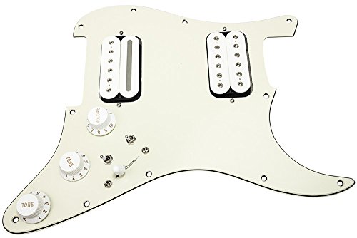 HDCustom Guitar Supply Loaded HH Pickguard for Stratocaster with DiMarzio John Petrucci Liquifire and Crunch Lab, Black Mint Green/White