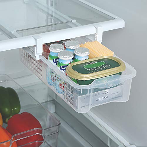 Smart Design Refrigerator Pull Out Bin & Home Organizer w/Extendable Rails & Handle - BPA Free - for Fridges & Freezers Food Storage - Kitchen (Medium) - Set of 3
