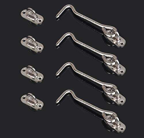 4 Pack 4 Inch Cabin Hook and Eye Latch with Mounting Screws, 100mm Stainless Steel Barn Door Lock Latch, Gate Hooks and Eye Latch Lock for Doors Window (4inch)