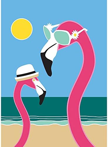 Sunning Pink Flamingos Beachy Teal Blue 13 x 18 Rectangular Small Garden Flag