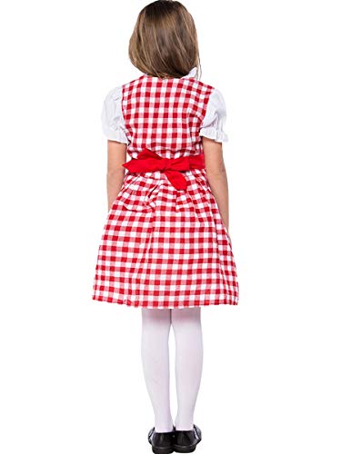 MYRISAM Girls Bavarian Oktoberfest Costumes Dirndl Dress with Apron Beer Maid Fancy Dress Carnival Halloween Costume Red 8-9T - Thumbnail 6
