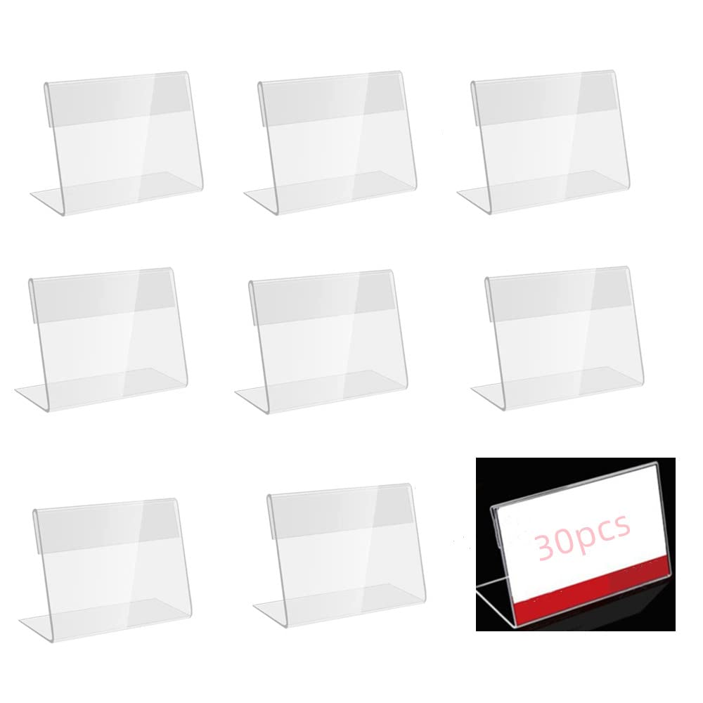 Naisfei 30 Pcs 7.5 x 5.5 cm Mini Acrylic Sign Display Holder Price Label Holder, Acrylic Price Display Holder Price Name Card Tag Label Stand for Office, Retail Store and Supermarket