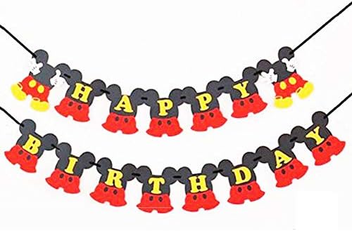 Mouse Ears Solid Black Minnie Red pants Birthday Banner Girls Minnie Birthday Themed Party Decoration