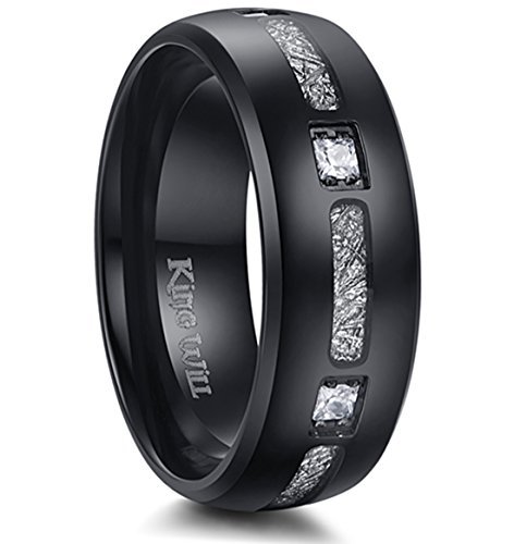 King Will 8mm Men s Titanium Steel Wedding Engagement Ring Inlay Meteorites Stickers 9