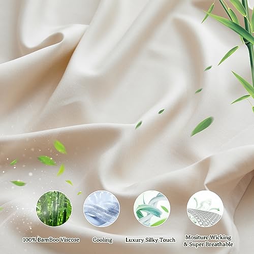 Simple&Opulence 100% Viscose from Bamboo Sheet Set 4Pcs, Cooling for Hot Sleepers, Soft Breathable Bed Sheets Set, 15" (38cm) Deep Pockets, Luxury Hotel Silky Bedding Sheets (Beige,King)