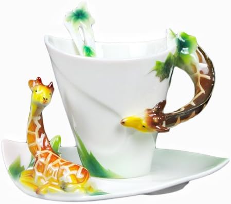 Choholete Porcelain Ceramic Tea Coffee Cup Set Elegant Giraffa 1 Cup 1 Saucer 1 Spoon
