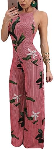 JireH Womens Floral Printed Chffion Jumpsuits Spaghetti Strap Backless Wide Leg Romper