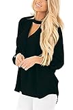 YOUHUA Women Cuffed Shirt Choker V Neck 3 4 Sleeve Casual Loose Chiffon Solid color Blouse Tops