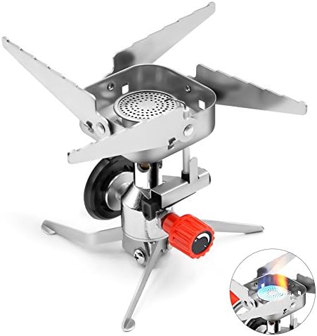 Camping Stove, AQQEF Ultralight Collapsible Backpacking Stoves with Piezo Ignition 3000W &amp; Windproof