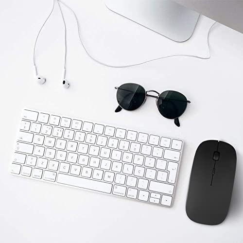 YOMYM Mouse Ratón óptico Inalámbrico Recargable 2.4 G, Silencioso Click con Receptor USB y Tipo-c Adaptador 3 Ajustable dpi Ratón para Computadora, Ideal para Ordenadores portátiles, PCs, Negro