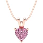 Clara Pucci 0.5 cttw Pink Simulated Diamond Rose Gold-Plated Silver Necklace and Pendant for Women (18" Box Chain,Heart Cut,5mm)