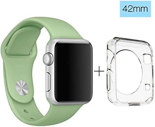 ClockChoice Silicone Watch Band Sport Replacement Kit for 42mm Series 1 &amp; 2 Apple Watch, MINT, Bonus Case Included, No adapter needed, Includes 3 Pieces, for 2 Lengths, For Women and Men Use