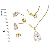 pierrelorren 3 carat Diamond Necklace Diamond Stud Earrings 18k Yellow Gold SET Teardrop Solitaire Necklace Tear Drop Solitaire Earrings Handmade Jewellery Birthday Anniversary Valentines Day women