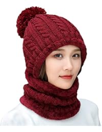 Women Balaclavas Unisex One-Piece Skull Beanie Hat Neck Circle Scarf Ski Snow Winter Knit Fleece Cap Cold Weather