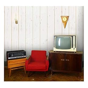 Cream Retro Vertical Wood Textured Paneling Pattern Wall...