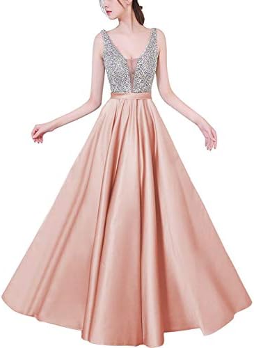Robe de Soiree Longue Sparkly Long A Line Satin Prom Dresses Abendkleider Evening Dress