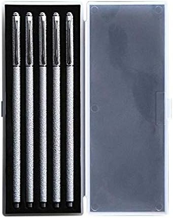 Rollerball pen，Stainless Steel Retractable Ballpoint Pens Matte Black and SliverMedium Point (0.5mm) Slim Metal Ball Pens Black Ink Gift for Men Women Business Office Supplies - 5 Count (Sliver)