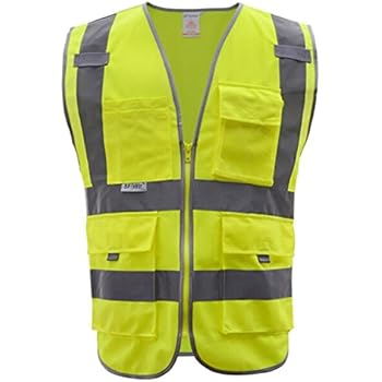 Fangfang High Visibility Safety Vest 4 Pockets Class 2 High Visibility Zipper Front Safety Vest With Reflective Strips, 2 Bonus Reflective Bands Included, Neon Yellow Meets ANSI/ISEA Standards (XL)
