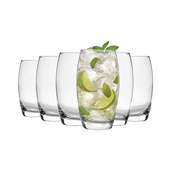 Argon-Tableware-Tondo-WaterJuice-Hiball-Glasses-Gift-Box-Of-6-Glasses-510ml-18oz 6x 510ml Hiball Glasses - 'Tondo' Range - Modern Highball Cocktail Juice Water Tall Drinking Tumblers - Dishwasher Safe…