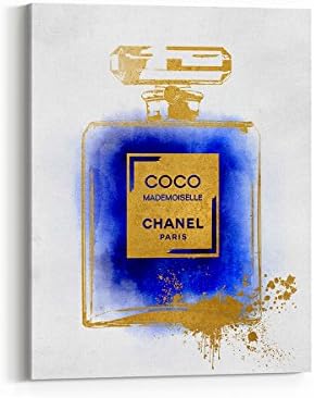 Wall Art Poster Print - COCO Chanel Ad Perfume Bottle - FASHION- Logo- Poster - Pop Art- Gold and Blues - on Canvas 981