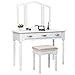 SONGMICS Vanity Set, 3 Large Drawers, Tri Folding Mirror, Make-up Dressing Table with Cushioned Stool, Easy Assembly, Gift for Mom White