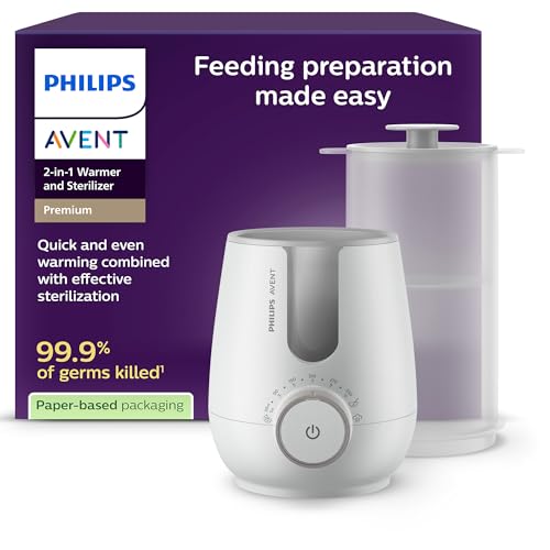 Philips Avent Premium 2-in-1 Flaschenwärmer und Sterilisator – Warmwasserbadtechnologie mit Krankenhaus-Standard, intelligentem Temperatursensor, verhindert heiße Stellen,SCF359/00