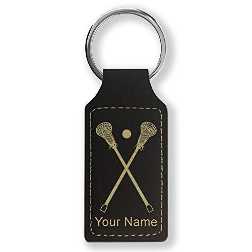 Rectangle Keychain, Lacrosse Sticks, Personalized Engraving Included (Black) - Thumbnail 2