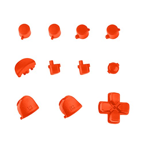 ElementDigital 15Pcs PS4 Replacement Shell Full Buttons, Thumbsticks Thumb Grip + D-pad For Sony Playstation 4 Controller (Orange)