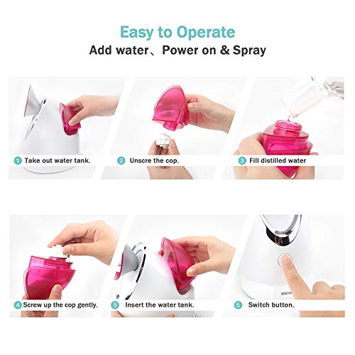 EZBASICS Nano Ionic Facial Steamer, Unclogs Pores, Warm Mist Humidifier Atomizer, Humidifier Moisturizing Face Spa Steamer, Bonus Stainless Steel Skin Kit