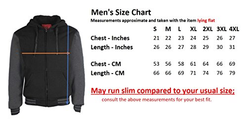 Maximos Men's Sherpa Lined Varsity Full Zip Hooded Jacket-Black/Darkgray-XL - Thumbnail 4