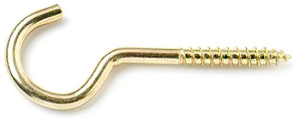 Merriway BH03578 (4 Pcs) EB 100mm (4 inch) Steel Screw In Hook Brass Plated - Pack of 4 Pieces