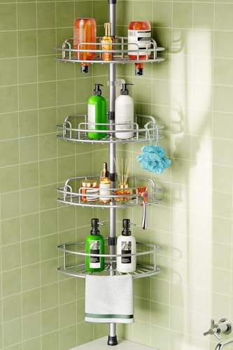 Photo 1 of *Untested*
HAMITOR Corner Shower Caddy Tension Pole: 4-Tier Rust-Resistant Adjustable Bathroom Organizer Shelves - 47-121 Inch No-Drill Quick Installation - Space-Saving Storage for Renters Family - Silver Gray