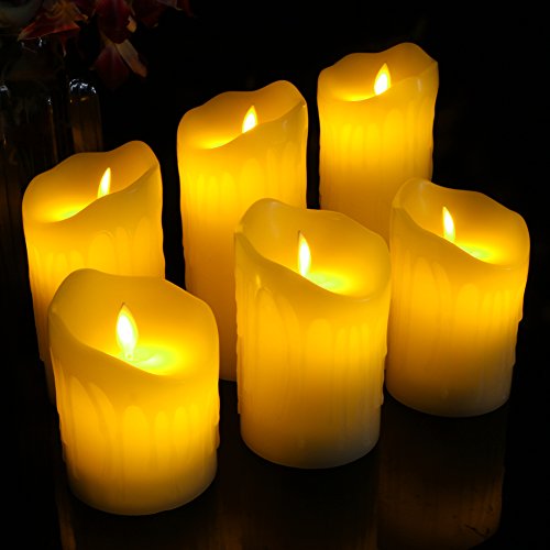 Flameless LED Candles Real Drip Pillar Wax with Timer and 10-key Remote for Wedding,Votive,Yoga and Decoration SET OF 6