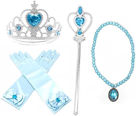 Princess Dress up Party Accessories - 3 Piece Gift Set: Gloves, Tiara and Wand (L.Blue/Silver)
