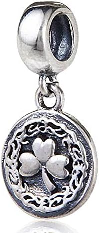 Charmstar Lucky Religious Series Dangle Charm Authentic Antique 925 Sterling Silver Bead Fit European Style Spiritual Bracelet or Necklace (Three Leaf Clover Lucky Soul Pendant)
