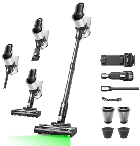 550W/50Min/50KPA Aspiradora sin Cable F02 Lite, Escoba Aspirador sin Cable con Filtración de 8 Capas, Aspirador Vertical per Pavimenti/Tappeti/Peli, Aspirador sin Cable, Negro Y Blanco