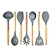 Lively Home Goods 7-Piece Premium Silicone Kitchen Cooking Utensils Set with Natural Bamboo Handles - Cooking Tool and Kitchen Gadget Set for Nonstick Cookware - Grey