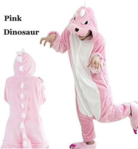 MiFier Unisex Animal Pajamas Adult Kigurumi Onesie One Piece Animal Costume For Christmas (L (height:65"- 69"), Pink Dinosaur)
